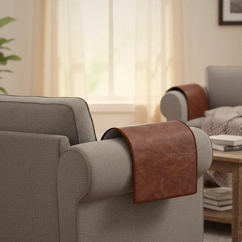 Brown Faux Leather Armrest Covers - Stylish Protection for Sofa and Recliner