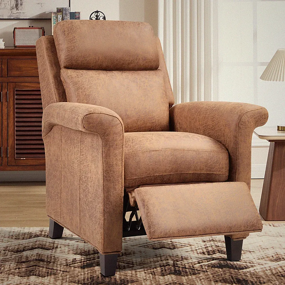 Canmov Push Back Recliner Chair, Faux Leather Lounge Armchair with Footrest