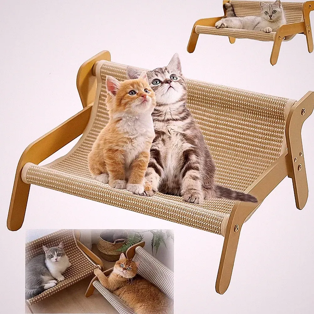 Cat Lounger Scratcher Cats Sisal Chair Bed Wooden Kitten Scratch Pad Hammock