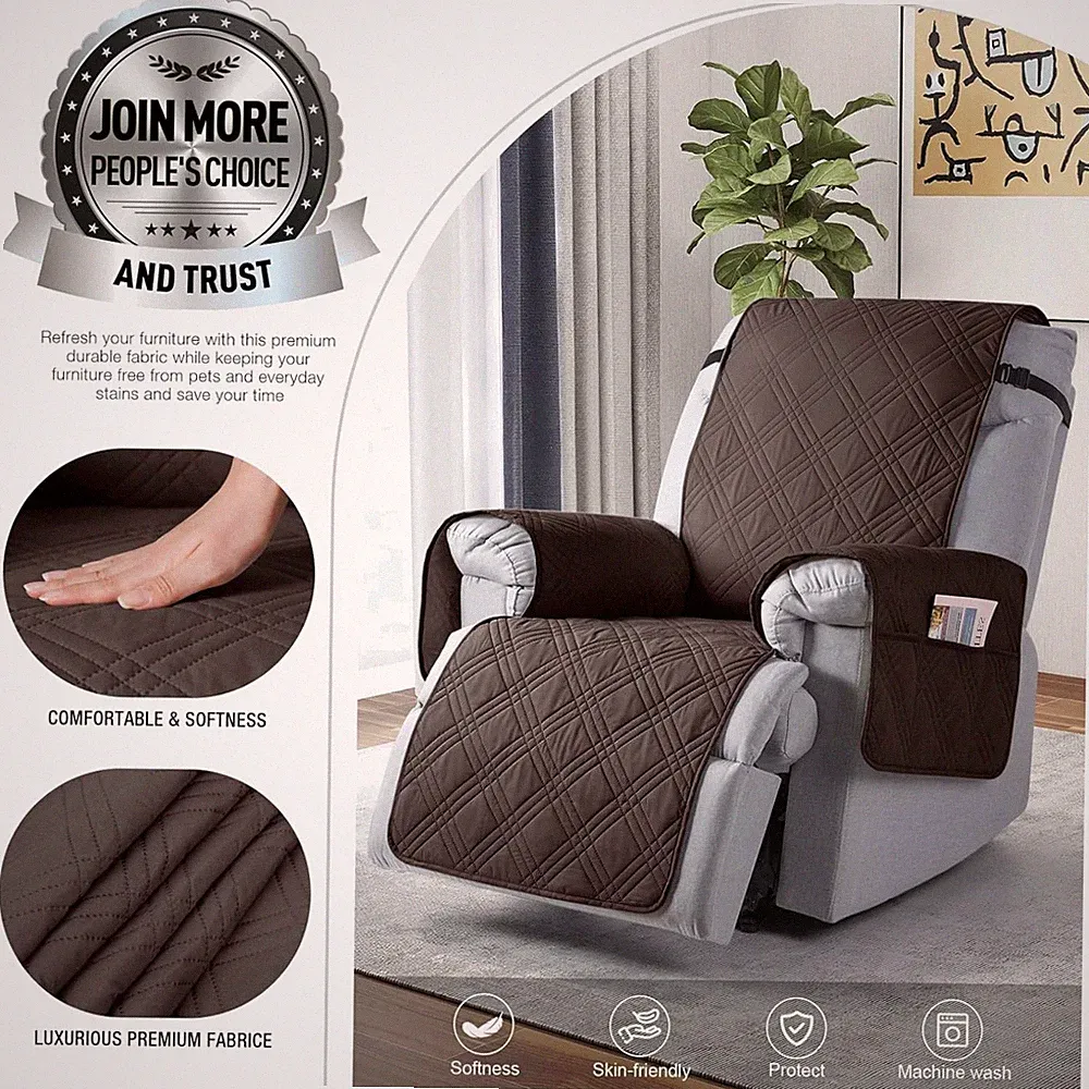 Chocolate 23.6'' Recliner Chair Cover, Waterproof, Non-Slip