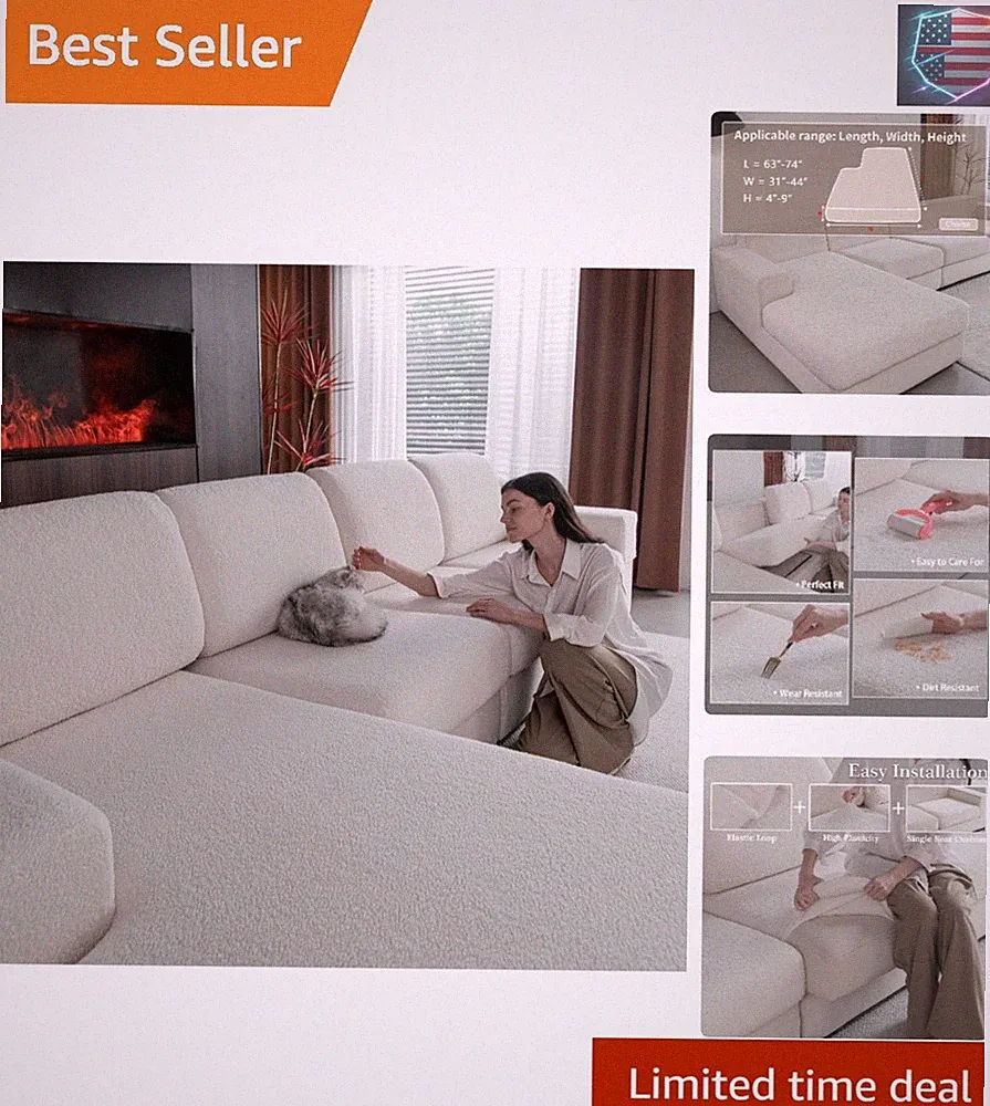 Couch Cushion Covers for Sectional Sofa, Stretch Soft Sofa Slipcovers Washabl...