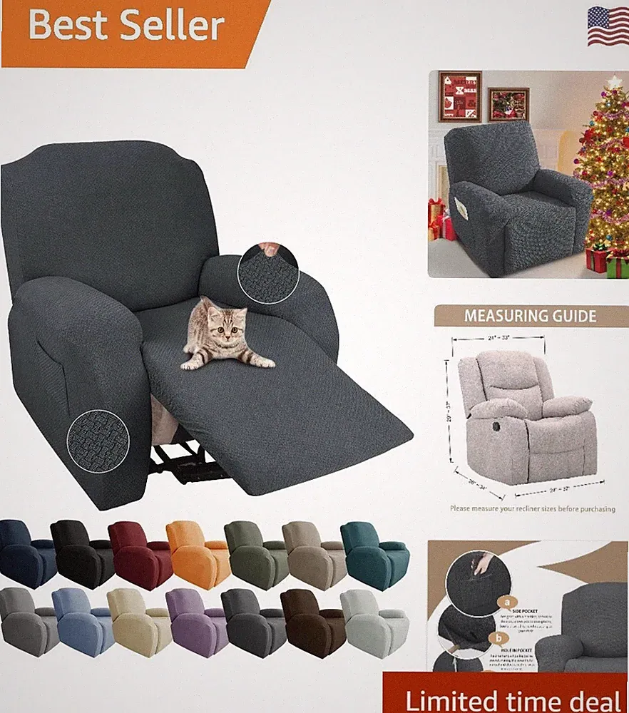 Durable 4-Piece Stretch Recliner Cover Set: Protects Against Stains & Scratches
