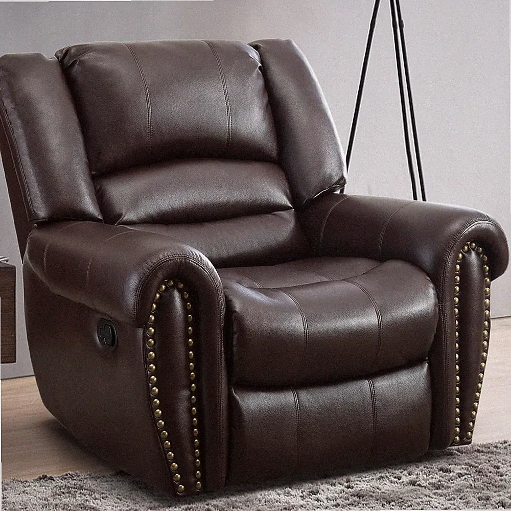 EBELLO Classic Leather Manual Recliner Chair Heavy Duty Reclining Single Sofa