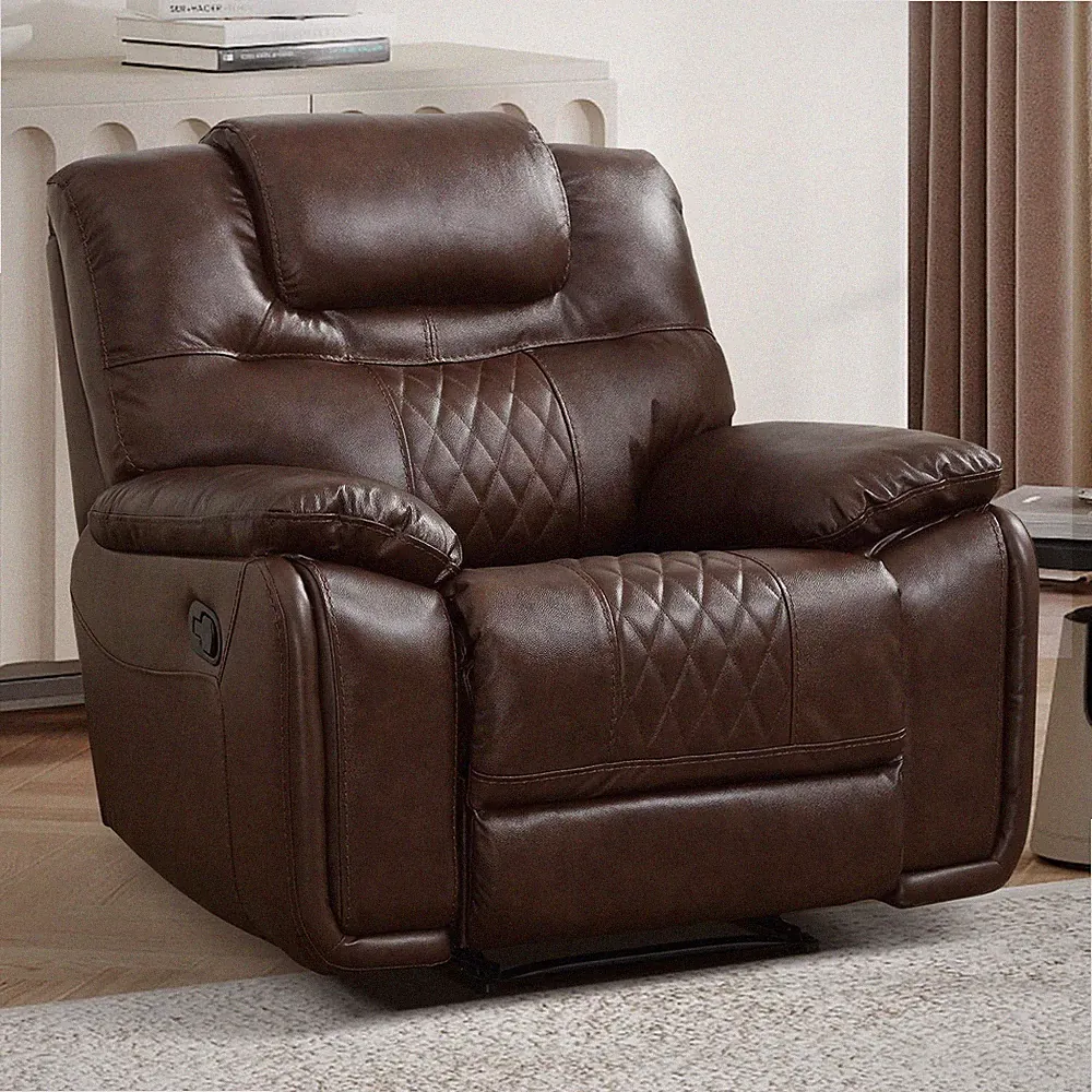 EBELLO Genuine Leather Recliner Chair, Manual Single Reclining Sofa for Adults