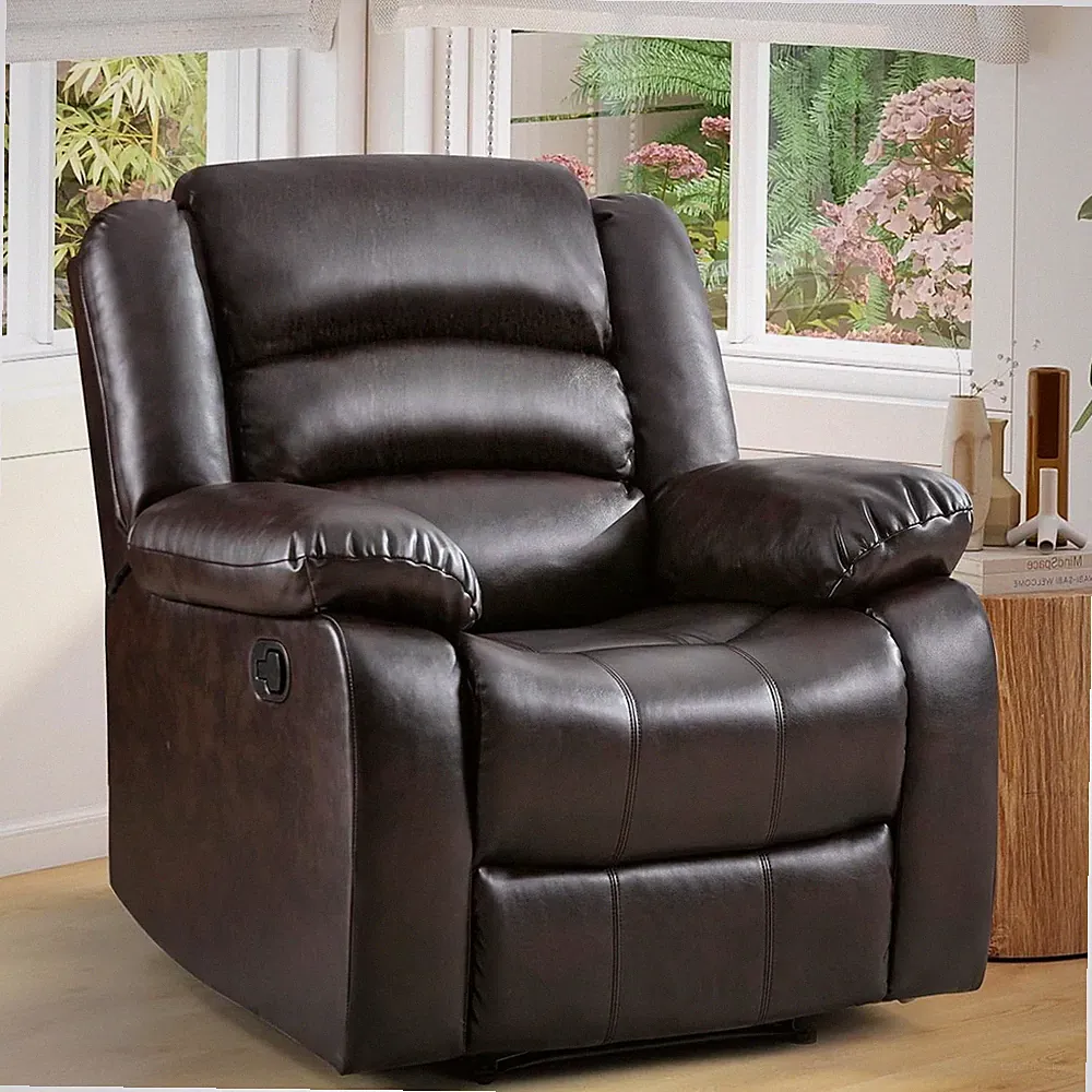 EBELLO Manual Recliner Chair w/ Overstuffed Arm Breathable Faux Leather Recliner