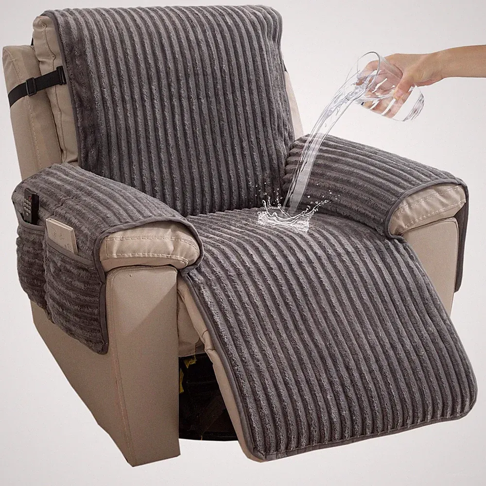 HAOMAIJIA Faux Fur Recliner Chair Covers Non-Slip Waterproof 23'', Grey