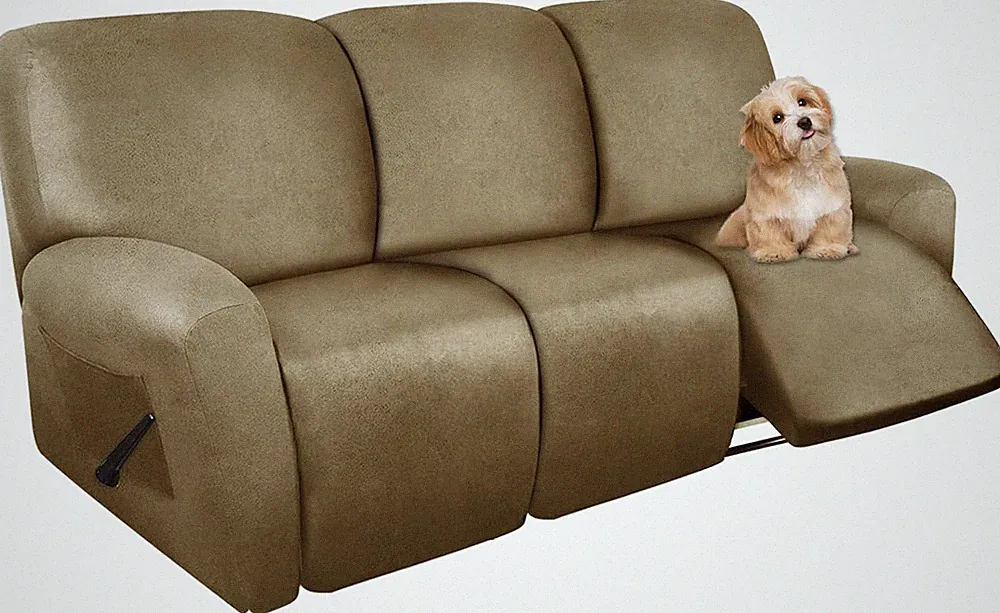 Mustard Recliner Sofa Covers - 8 Piece Stretch Leather 3-Seat Protector