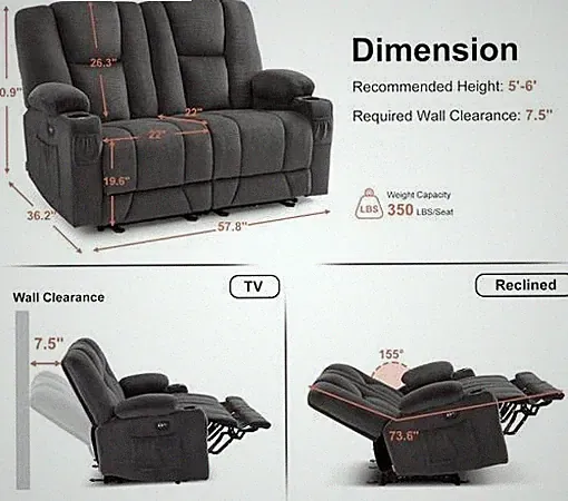 **NEW Electric Reclining Luxurious Loveseat-Heat and Vibration