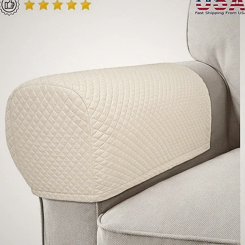 Quilted Couch Arm Cover Set of 2 Stretchable Scratch Resistant Sofa Protector US