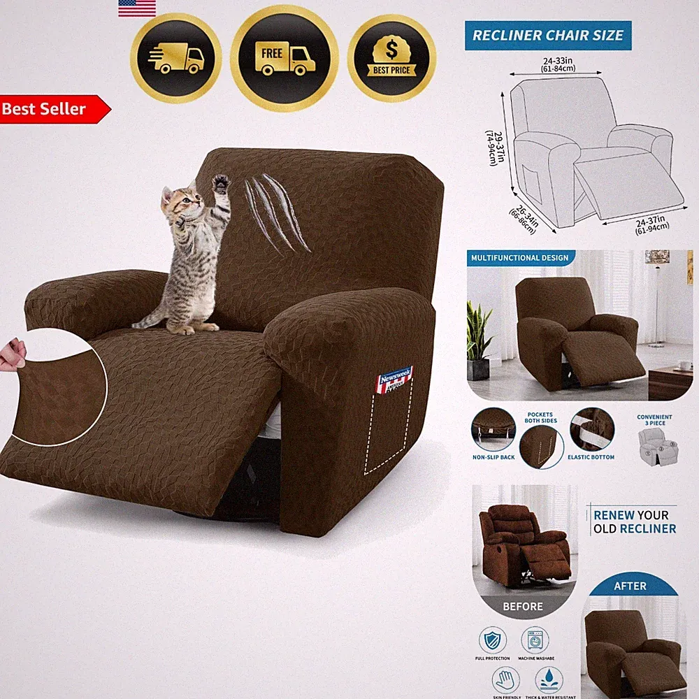 Recliner Chair Cover Stretch Fit Water Resistant Easy Install Cozy Fit