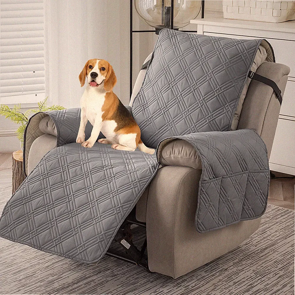 Single Waterproof Scratch-Resistant Recliner Cover Quilted Striped Sofa Protecto