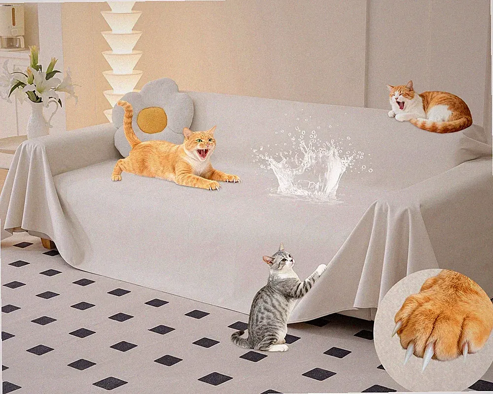 Velvet Sofa Cover, Ultra Soft Waterproof Non-Slip Couch Cover for Pets, Cat-S...