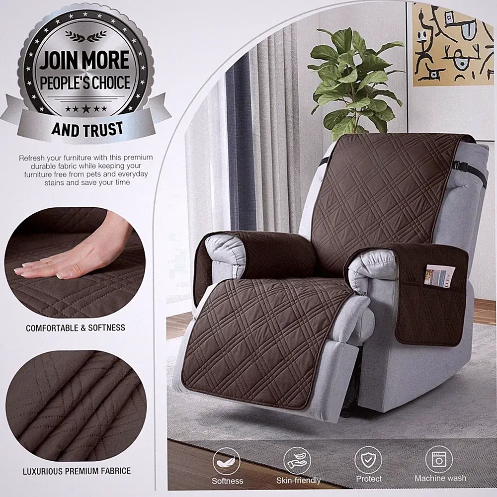 Washable Waterproof Recliner Chair Cover, Chocolate - 23.6''