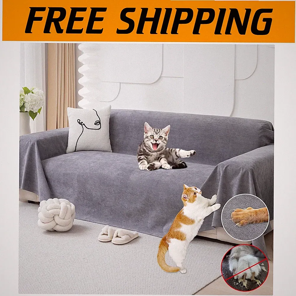 Waterproof Cat Scratch Sofa Cover - Stylish Gray Protector for 3-Cushion Couch]