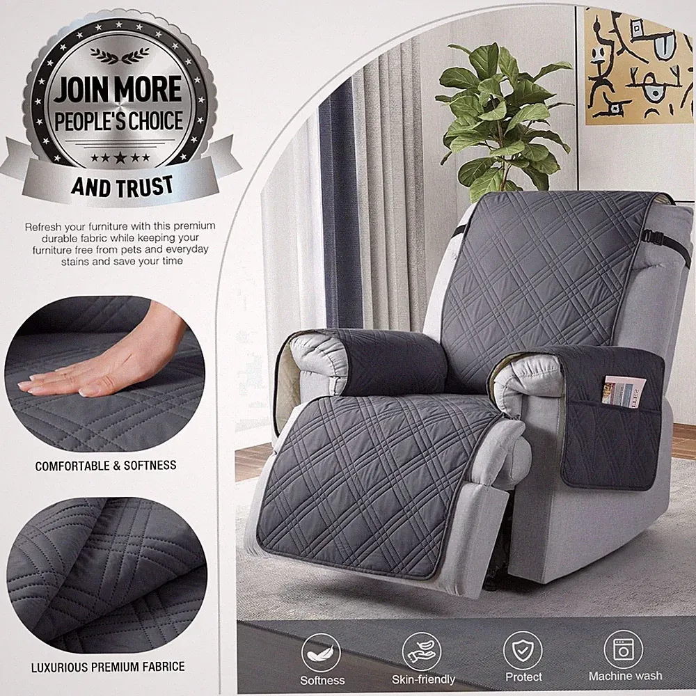 Waterproof Recliner Chair Cover with Pocket, Dark Grey